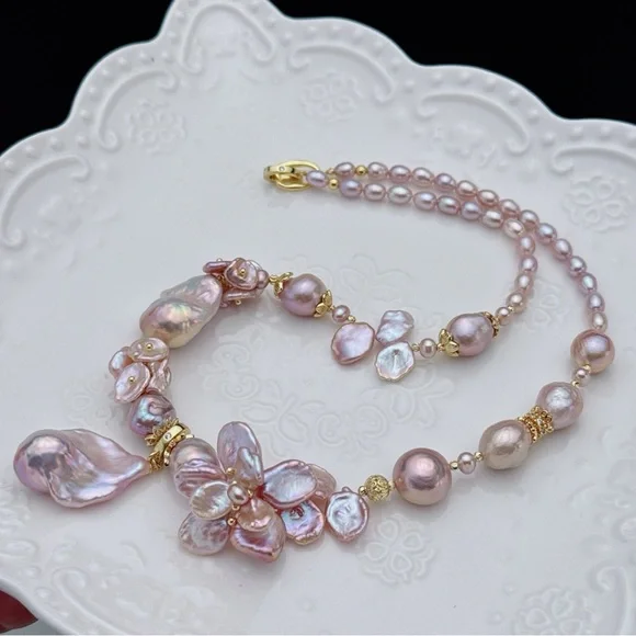 RL020 Handmade High Quality Freshwater Baroque Pearl Necklace